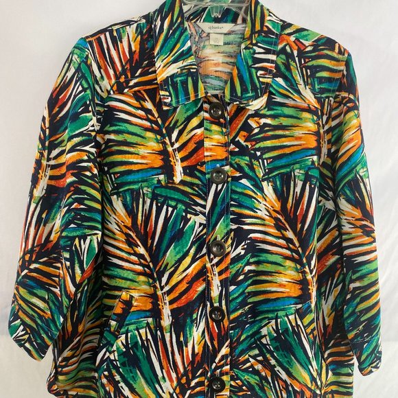 cj banks Multicolor Flora Print 3/4 Sleeve Blazer Jacket EUC Women's Size 1X - Picture 12 of 12